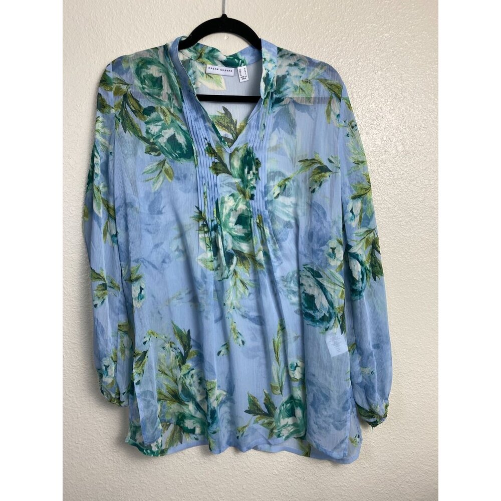 Susan Graver Floral Sheer Long‎ Sleeve Top Women Medium Lightweight Long Sleeve